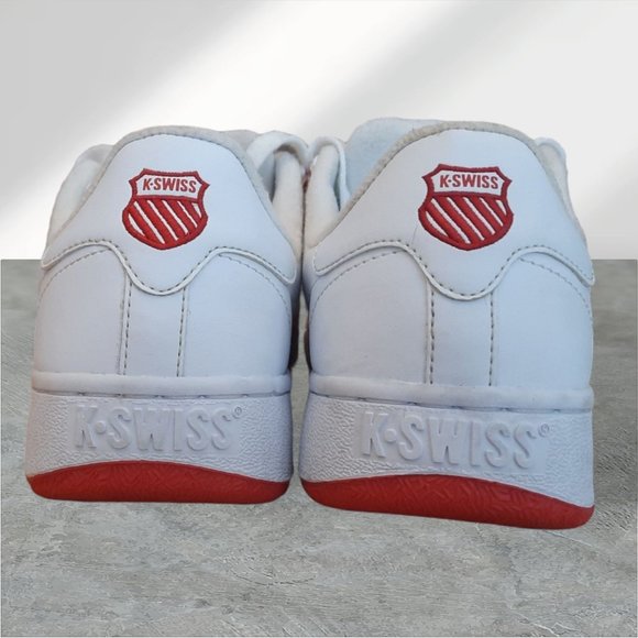 K-Swiss Mens Classic Lx In White/red 7.5 Tennis Shoe\'s 03343-11-M